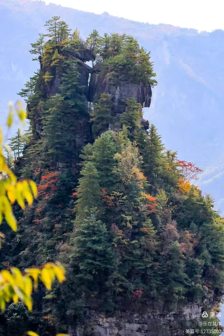 四川广元旺苍盐井河光头山观彩林红叶